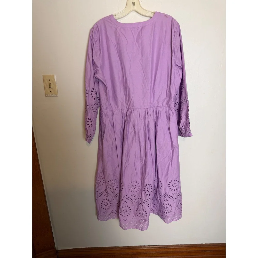 Talbots Purple Cotton Eyelet Midi Shirtdress Lavender boho quiet luxury 14 - Picture 12 of 12